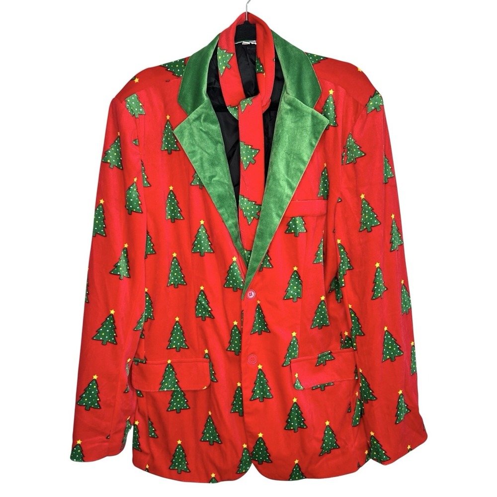 Christmas Velvet Jacket Tie Set Large Holiday Ugly Sweater Party Funny Novelty